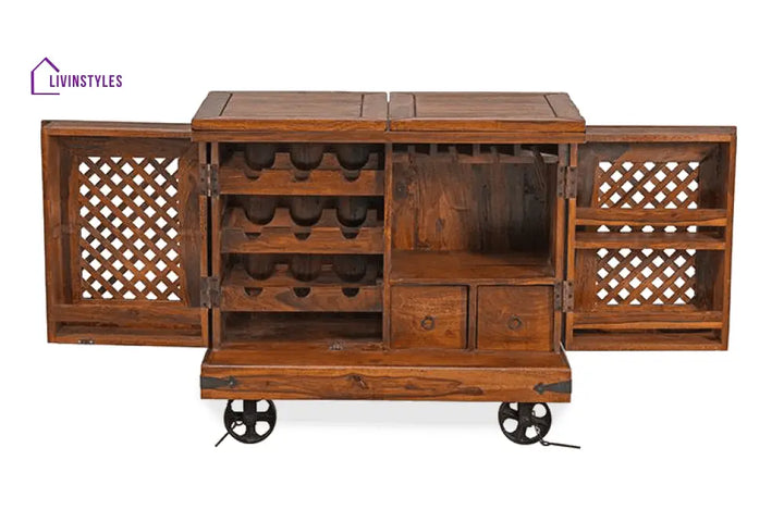 Ostap Solid Wood Jali Bar Cabinet Bar