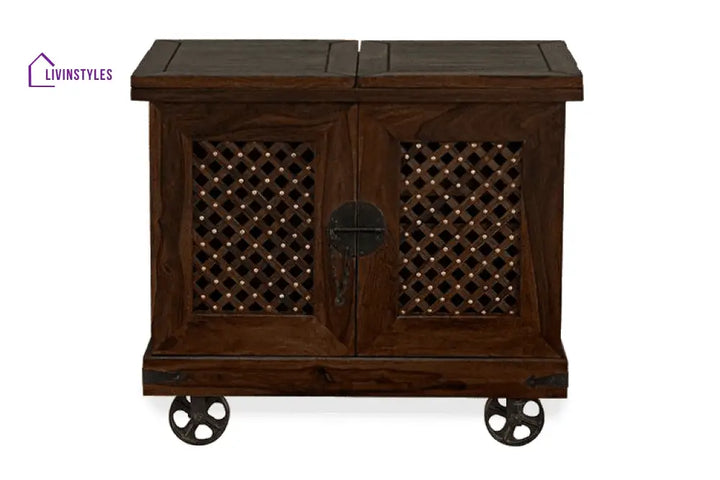 Ostap Solid Wood Jali Bar Cabinet L 176 x D 50 x H 76 cm (Opened) L 88 x D 50 x H 78 cm (Compact) / Walnut Bar