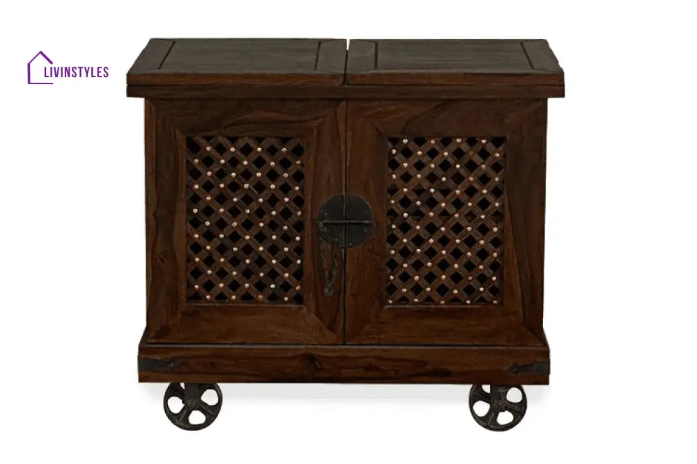 Ostap Solid Wood Jali Bar Cabinet L 176 x D 50 x H 76 cm (Opened) L 88 x D 50 x H 78 cm (Compact) / Walnut Bar