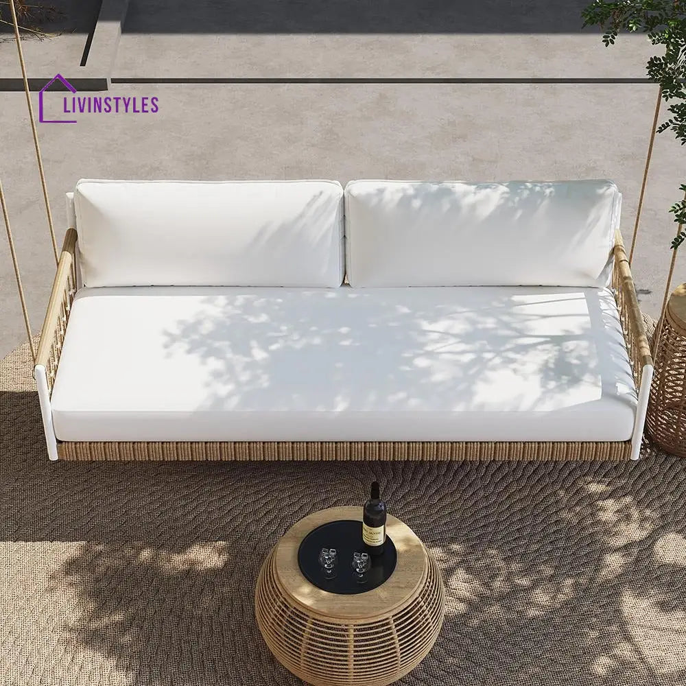 Otio Double Seater Hanging Swing Without Stand For Balcony Garden Swing (Tan + White) Braided & Rope - Swings
