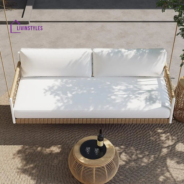 Otio Double Seater Hanging Swing Without Stand For Balcony Garden Swing (Tan + White) Braided & Rope - Swings