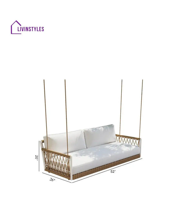 Otio Double Seater Hanging Swing Without Stand For Balcony Garden Swing (Tan + White) Braided & Rope - Swings