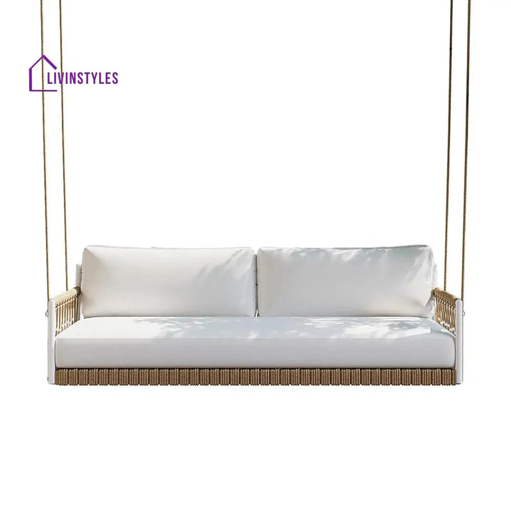 Otio Double Seater Hanging Swing Without Stand For Balcony Garden Swing (Tan + White) Braided & Rope - Swings