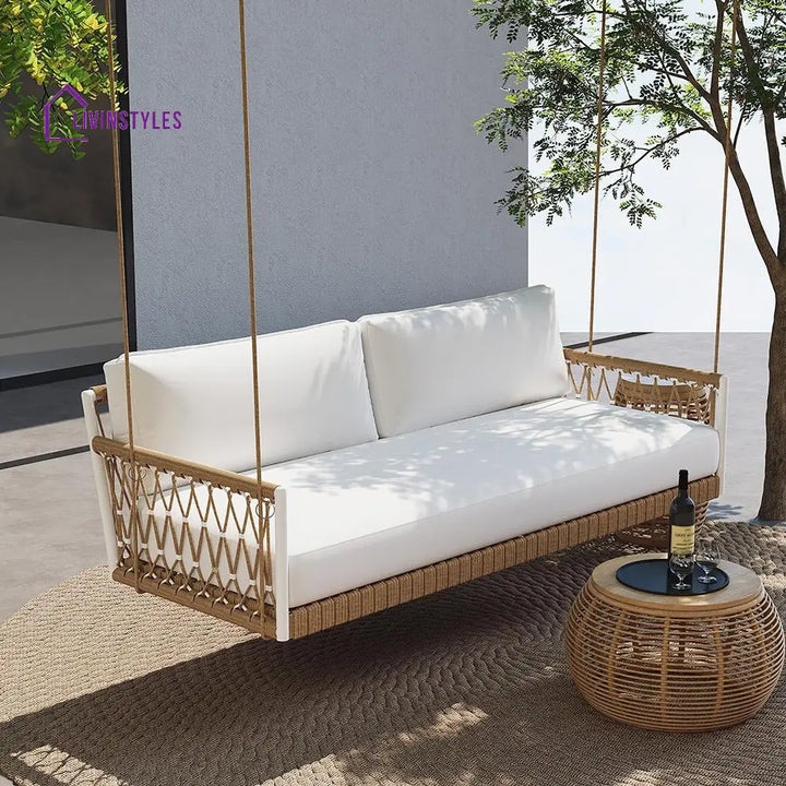 Otio Double Seater Hanging Swing Without Stand For Balcony Garden Swing (Tan + White) Braided & Rope - Swings