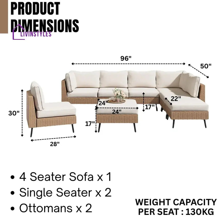 Ottilie Outdoor Rattan Wicker 8-Seater Sofa Set - Sofa Set