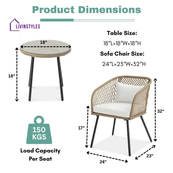 Ottilie Outdoor Wicker 3-Piece Patio Set - Patio Set