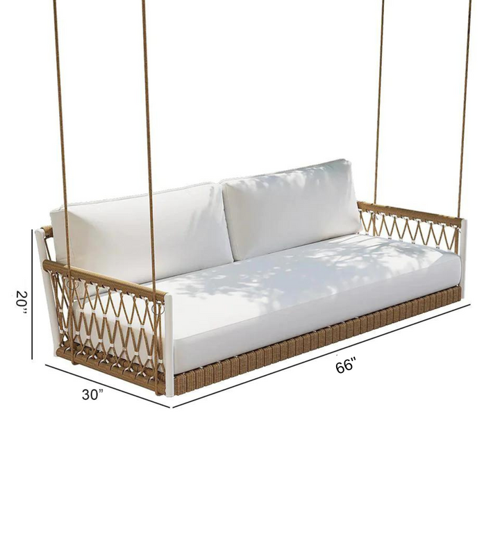 Daaz Three Seater Hanging Swing Without Stand For Balcony , Garden Swing (Tan + White)