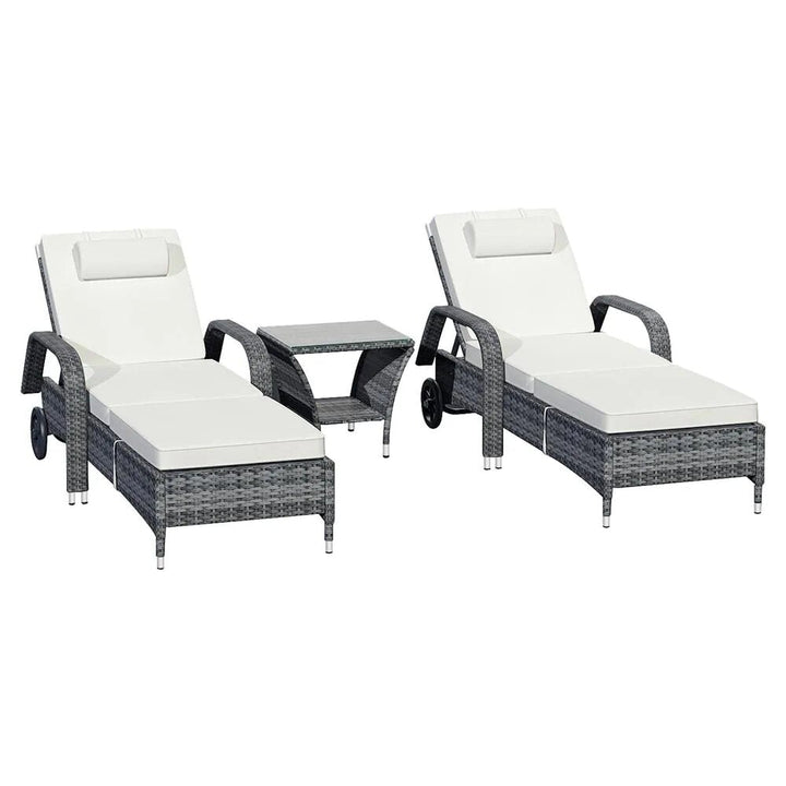 Foster Outdoor Swimming Poolside Lounger (Set of 2 ) with 1 Side Table (Black + Grey)