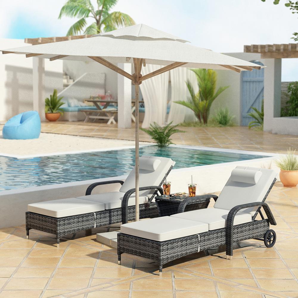 Foster Outdoor Swimming Poolside Lounger (Set of 2 ) with 1 Side Table (Black + Grey)