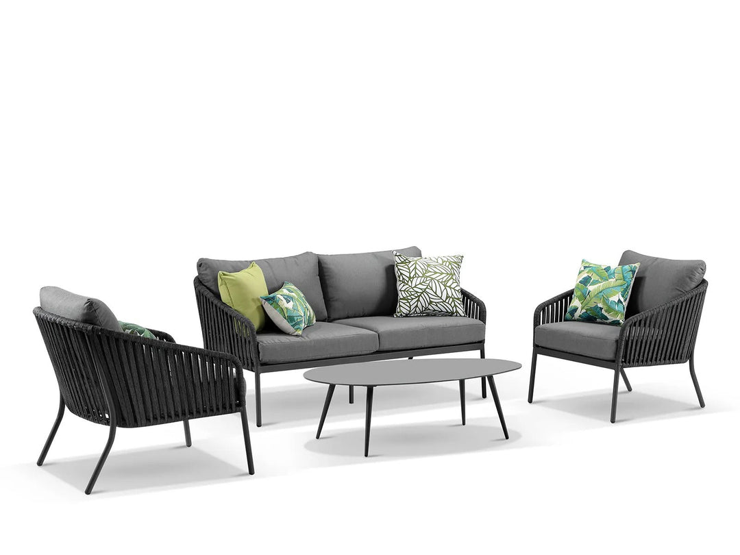Restiva Outdoor Garden Balcony Sofa Set 2 Seater , 2  Single Seater 1 Center Table Set, Braid & Rope (Dark Grey)