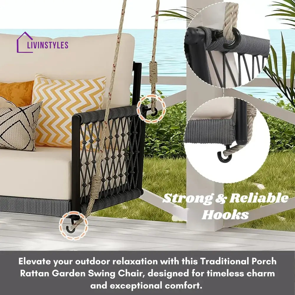 Outdoor Rope Swing 2-Person Hanging Chair Weatherproof Porch Swing - Swing