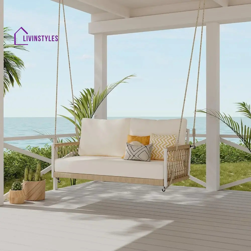 Outdoor Rope Swing 2-Person Hanging Chair Weatherproof Porch Swing - Swing