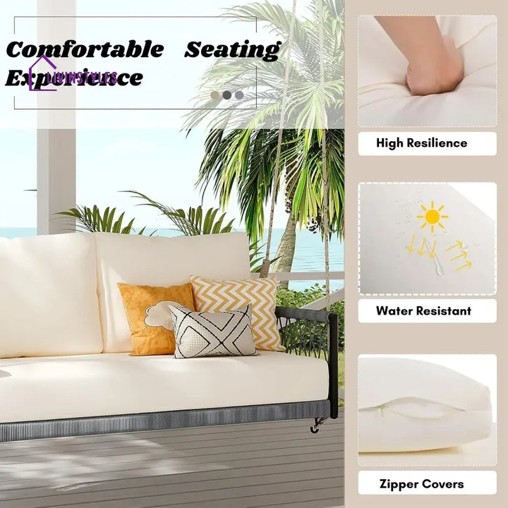 Outdoor Rope Swing 2-Person Hanging Chair Weatherproof Porch Swing - Swing