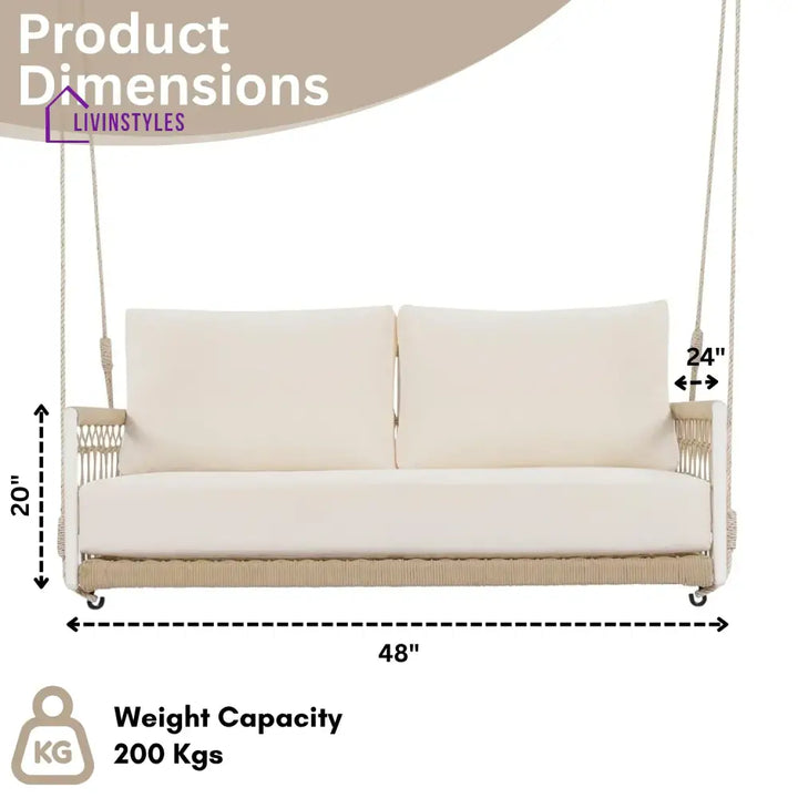 Outdoor Rope Swing 2-Person Hanging Chair Weatherproof Porch Swing - Swing