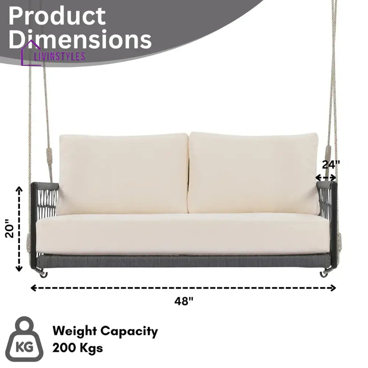 Outdoor Rope Swing 2-Person Hanging Chair Weatherproof Porch Swing - Swing