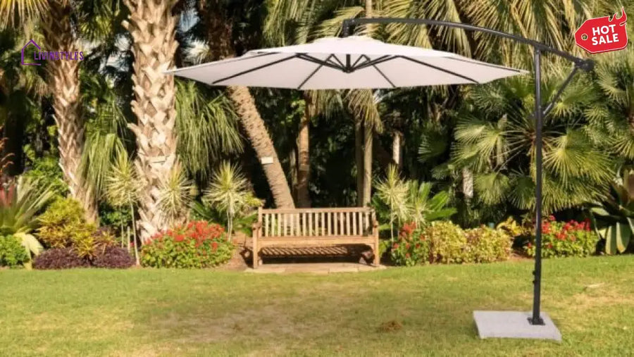 Outdoor Umbrella With Marble Base For Garden (White)