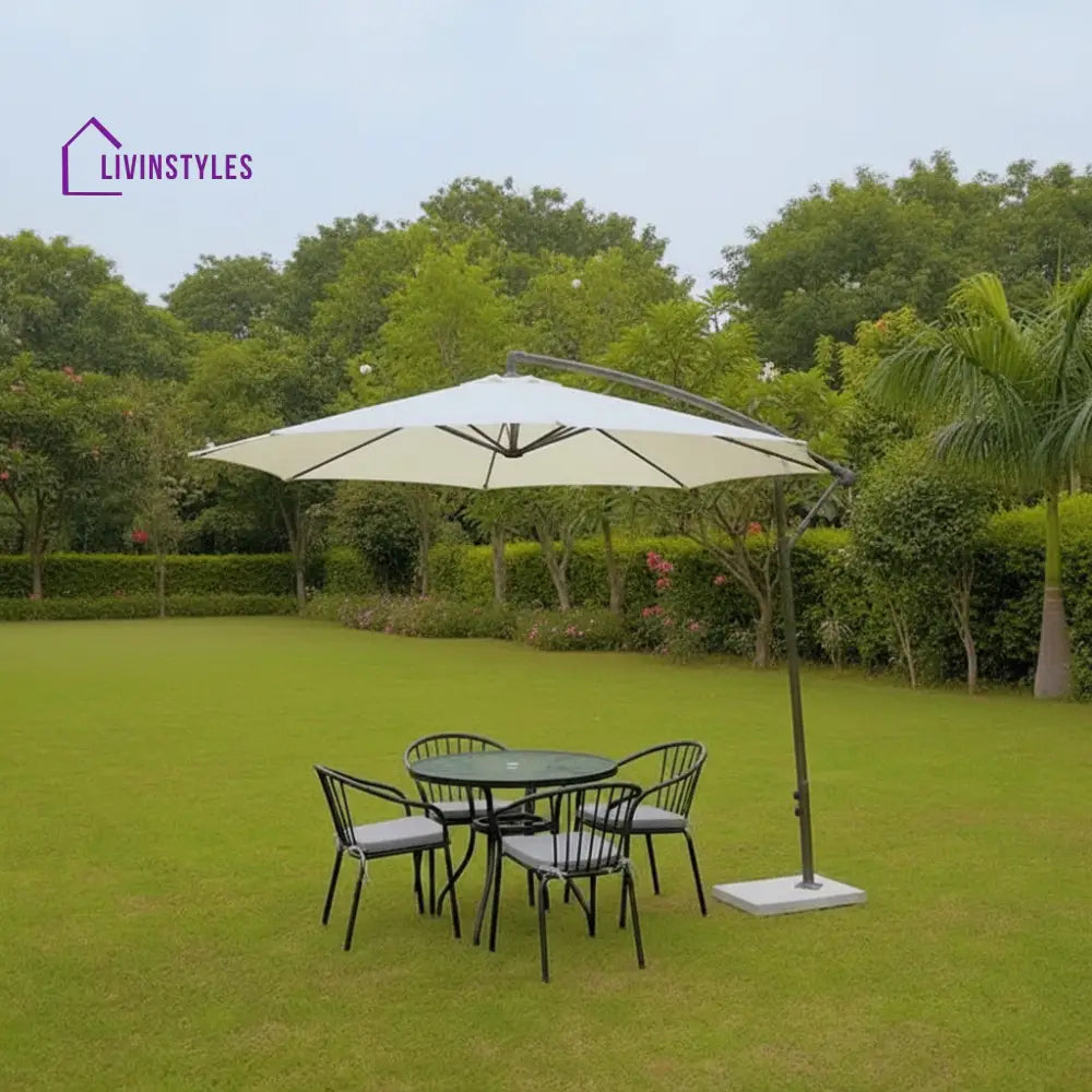 Outdoor Umbrella with Marble Base for Garden (White)