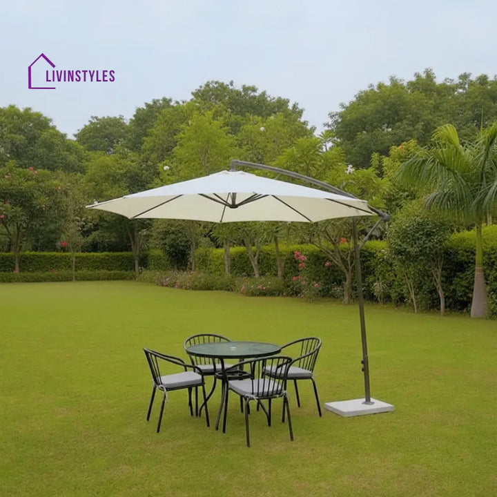 Outdoor Umbrella with Marble Base for Garden (White)