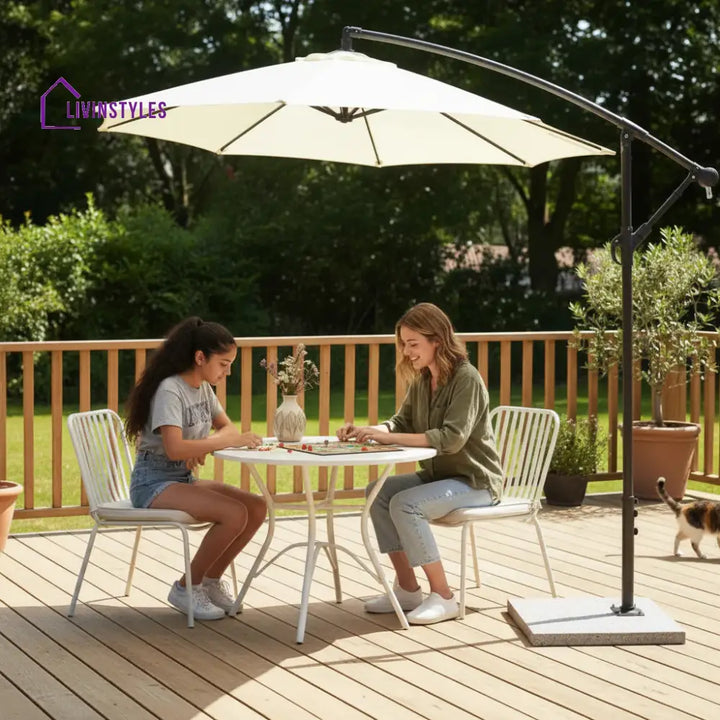 Outdoor Umbrella with Marble Base for Garden (White)