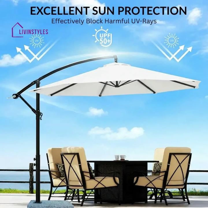 Outdoor Umbrella with Marble Base for Garden (White)