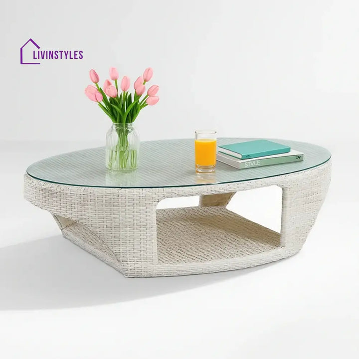 Outdoor White Rattan Wicker Sofa Chairs With Glass Top Table - Sofa Set