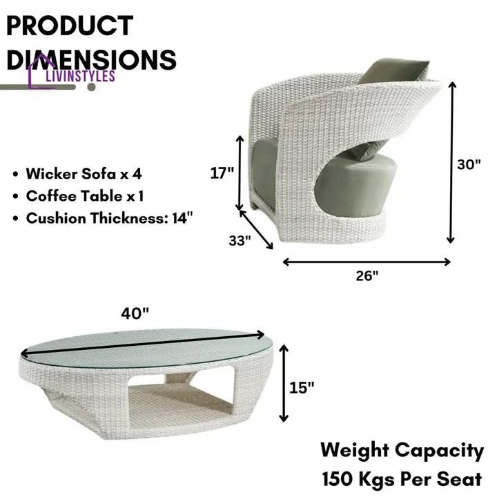 Outdoor White Rattan Wicker Sofa Chairs With Glass Top Table - Sofa Set
