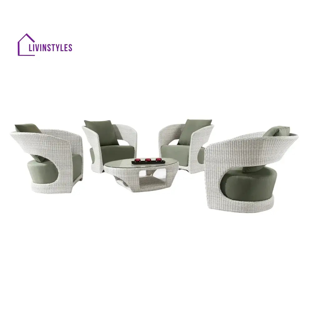Outdoor White Rattan Wicker Sofa Chairs With Glass Top Table - Sofa Set