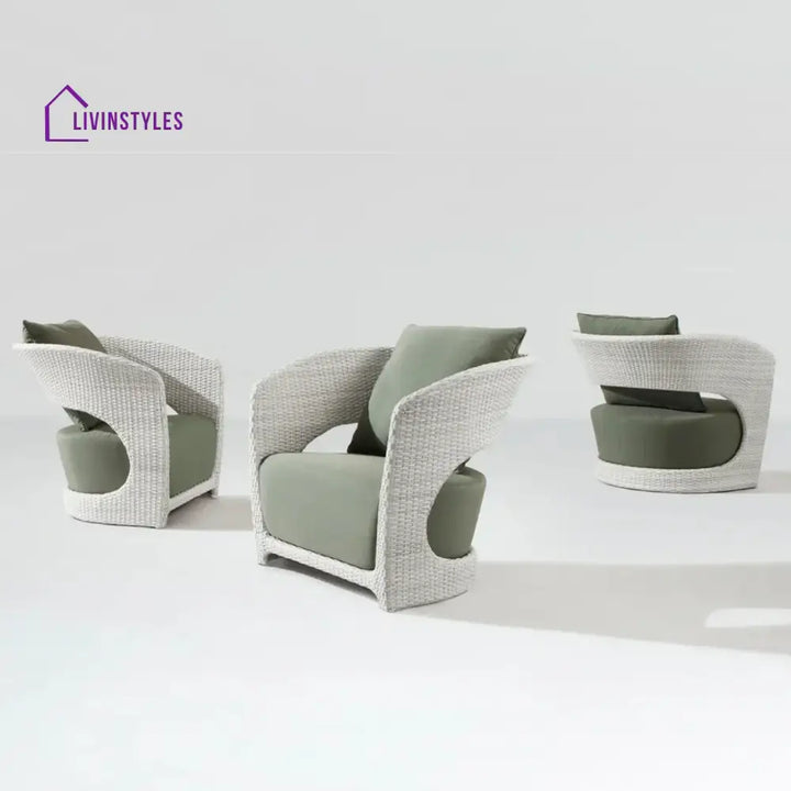 Outdoor White Rattan Wicker Sofa Chairs With Glass Top Table - Sofa Set