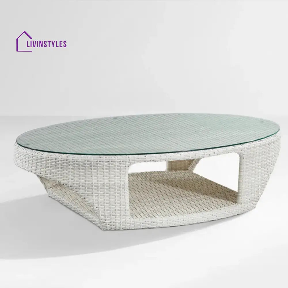 Outdoor White Rattan Wicker Sofa Chairs With Glass Top Table - Sofa Set