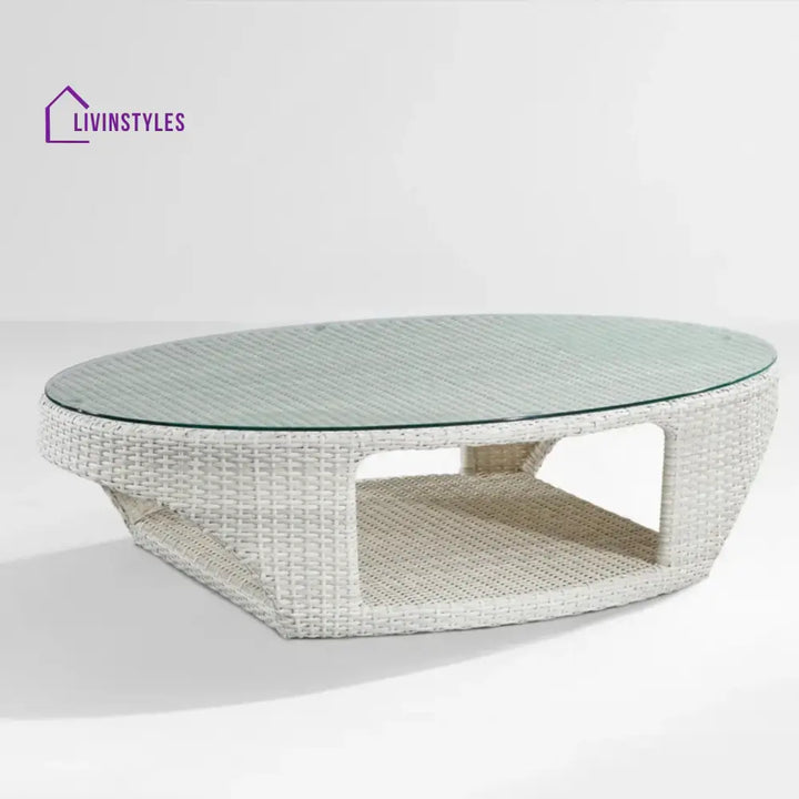 Outdoor White Rattan Wicker Sofa Chairs With Glass Top Table - Sofa Set