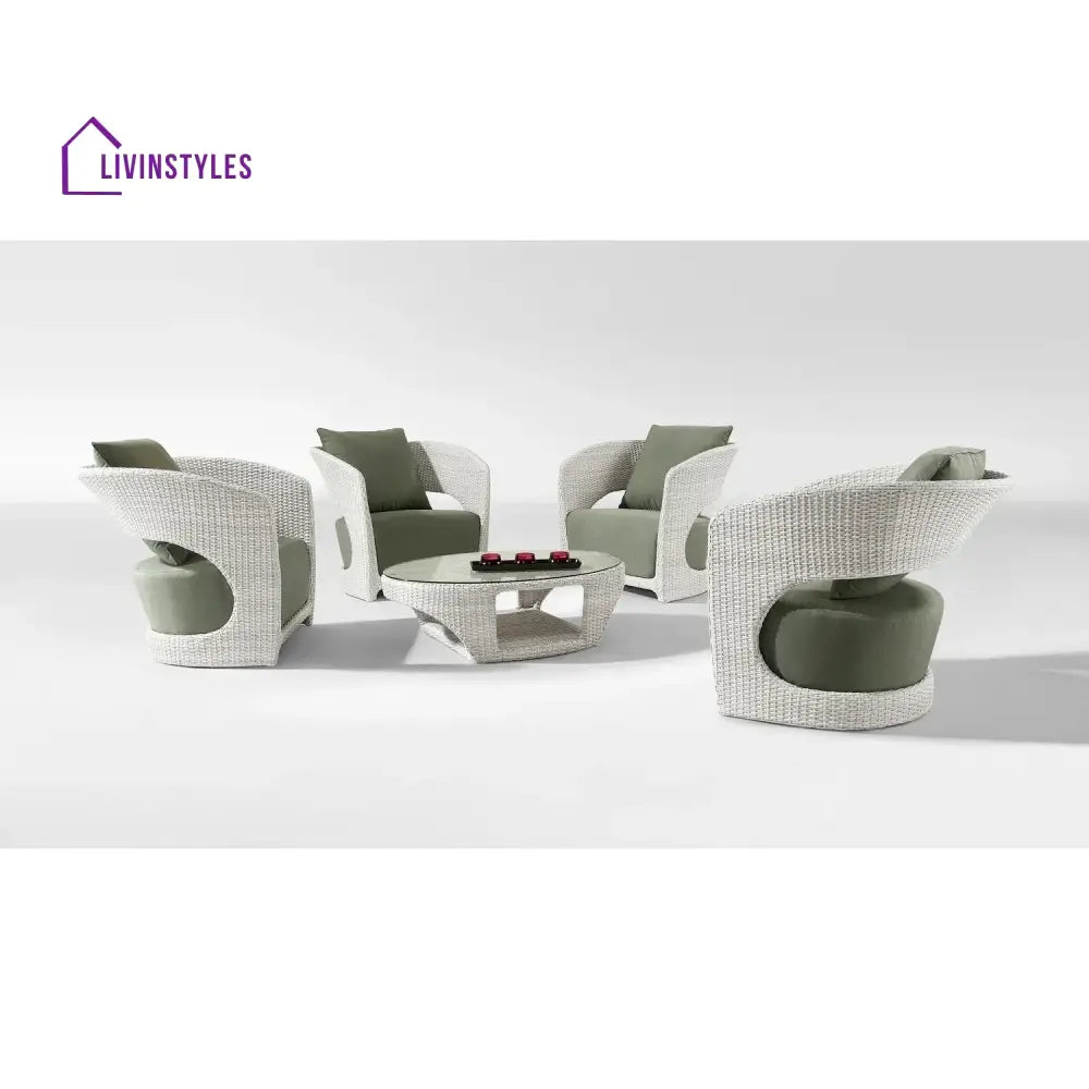Outdoor White Rattan Wicker Sofa Chairs With Glass Top Table - Sofa Set