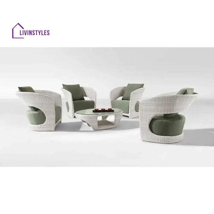 Outdoor White Rattan Wicker Sofa Chairs With Glass Top Table - Sofa Set