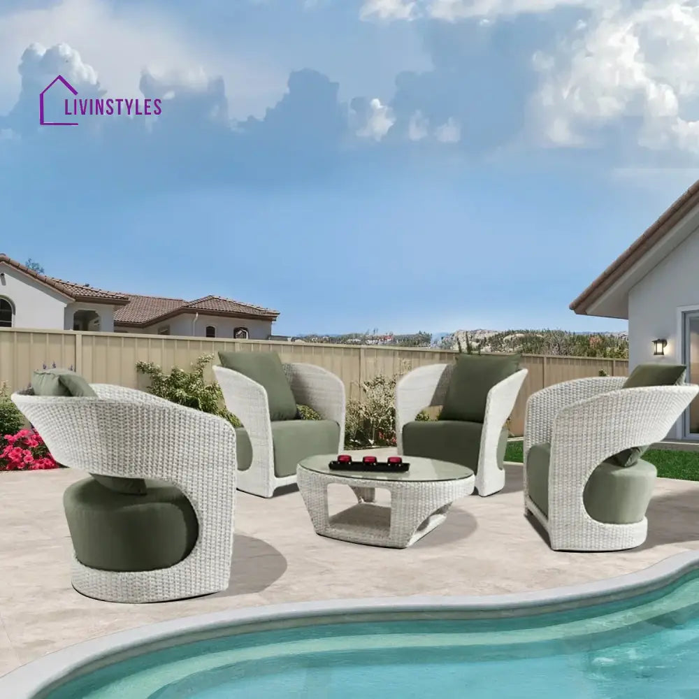 Outdoor White Rattan Wicker Sofa Chairs With Glass Top Table - Sofa Set