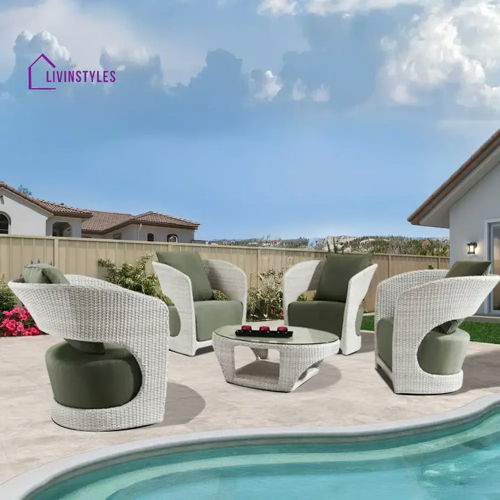 Outdoor White Rattan Wicker Sofa Chairs With Glass Top Table - Sofa Set