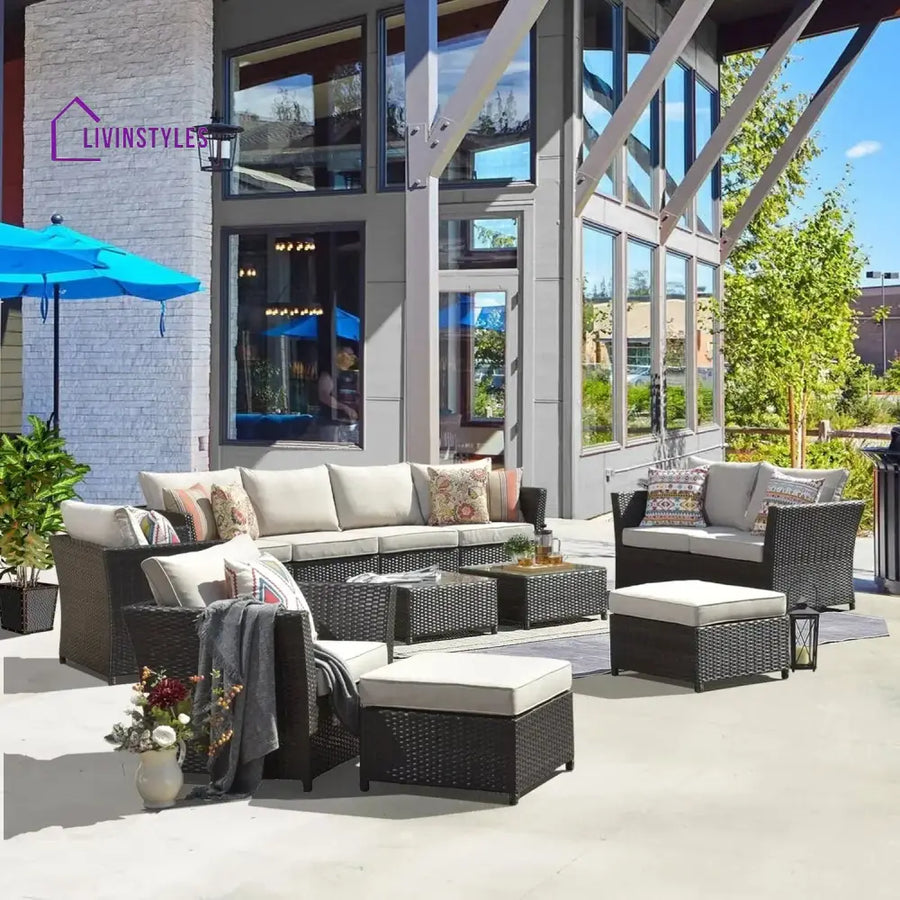 Outdoor Wicker 10 Seater Sectional Sofa Set - Sofa Set