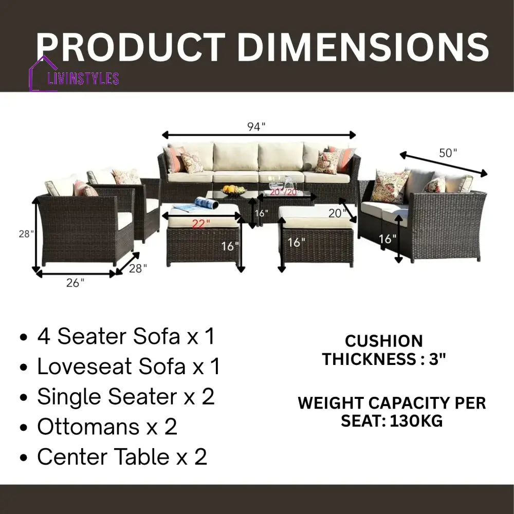 Outdoor Wicker 10 Seater Sectional Sofa Set - Sofa Set
