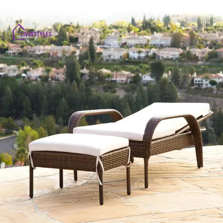 Outdoor Wicker 2 Piece Patio Armchair Recliner with Ottoman - Lounger Set