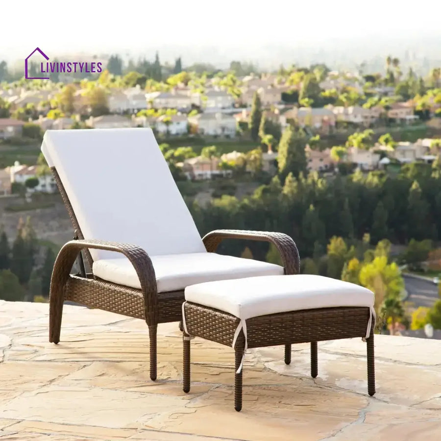 Outdoor Wicker 2 Piece Patio Armchair Recliner with Ottoman - Lounger Set