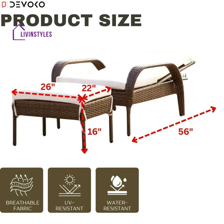 Outdoor Wicker 2 Piece Patio Armchair Recliner with Ottoman - Lounger Set