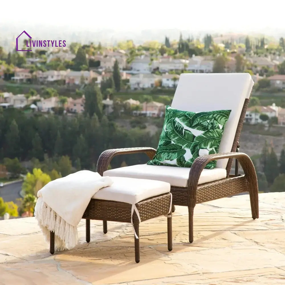 Outdoor Wicker 2 Piece Patio Armchair Recliner with Ottoman - Lounger Set