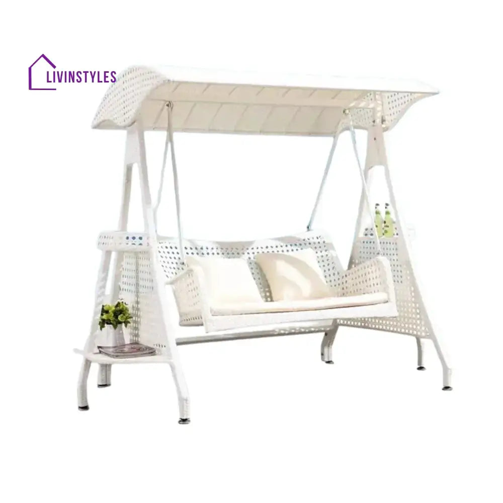 Outdoor Wicker 2-Seat Patio Swing Chair with Shade & Cushions Swing