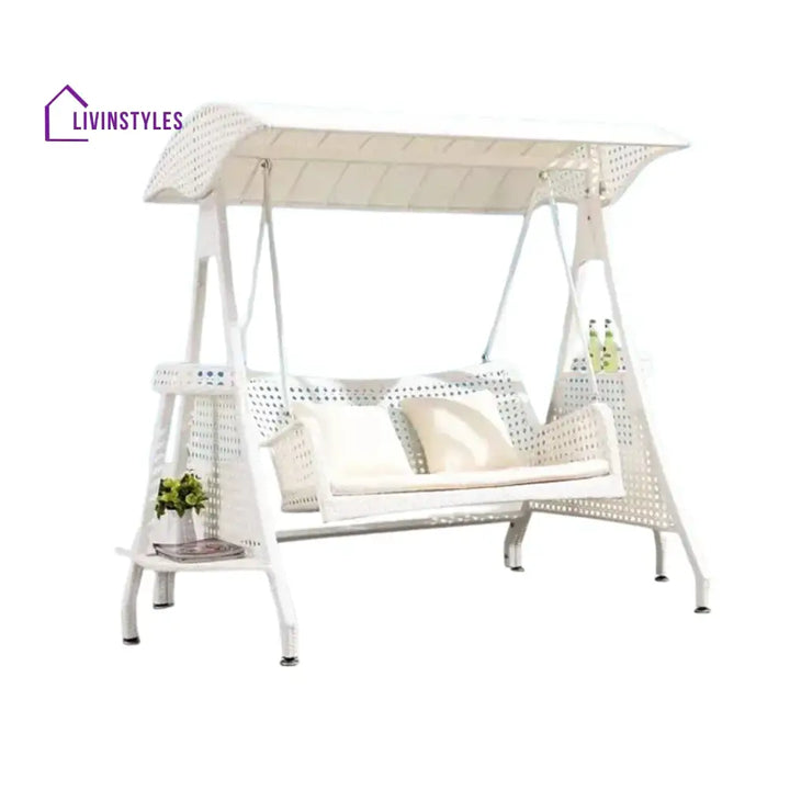 Outdoor Wicker 2-Seat Patio Swing Chair with Shade & Cushions Swing