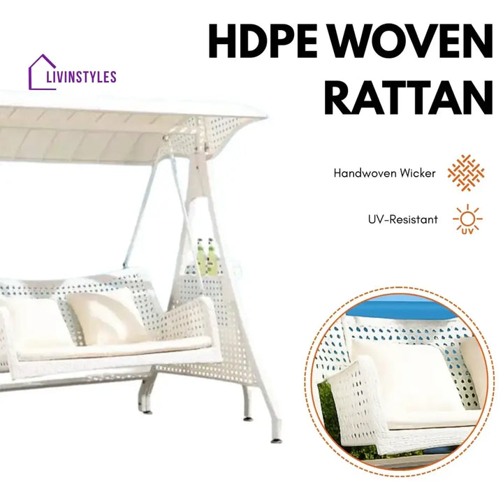 Outdoor Wicker 2-Seat Patio Swing Chair with Shade & Cushions Swing
