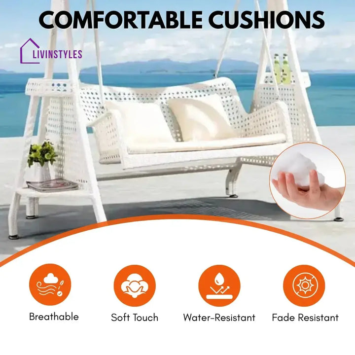 Outdoor Wicker 2-Seat Patio Swing Chair with Shade & Cushions Swing