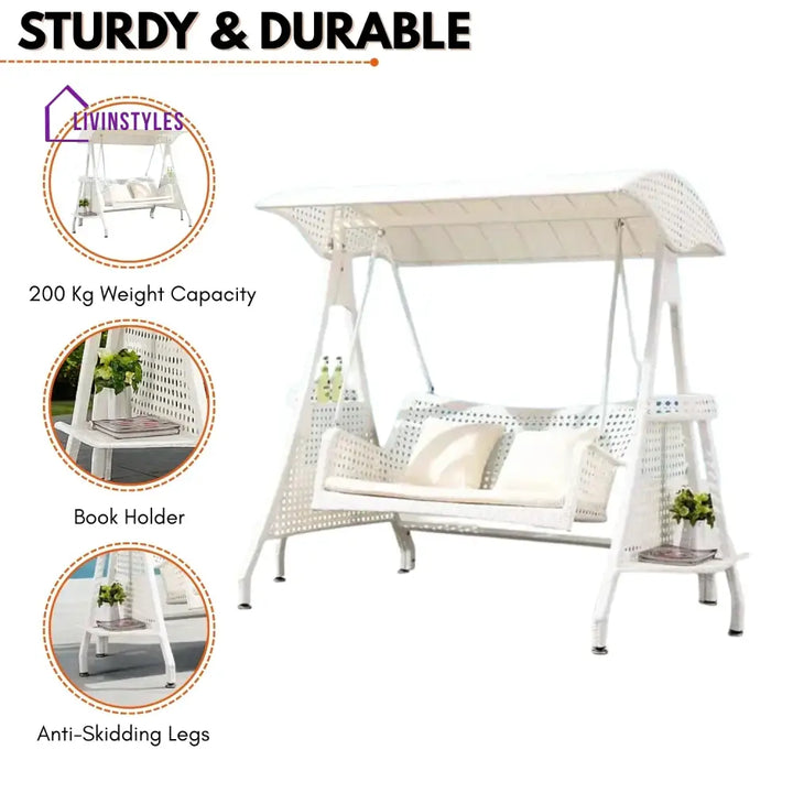 Outdoor Wicker 2-Seat Patio Swing Chair with Shade & Cushions Swing
