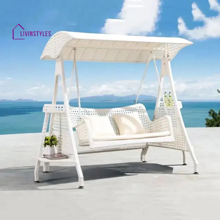 Outdoor Wicker 2-Seat Patio Swing Chair with Shade & Cushions Swing