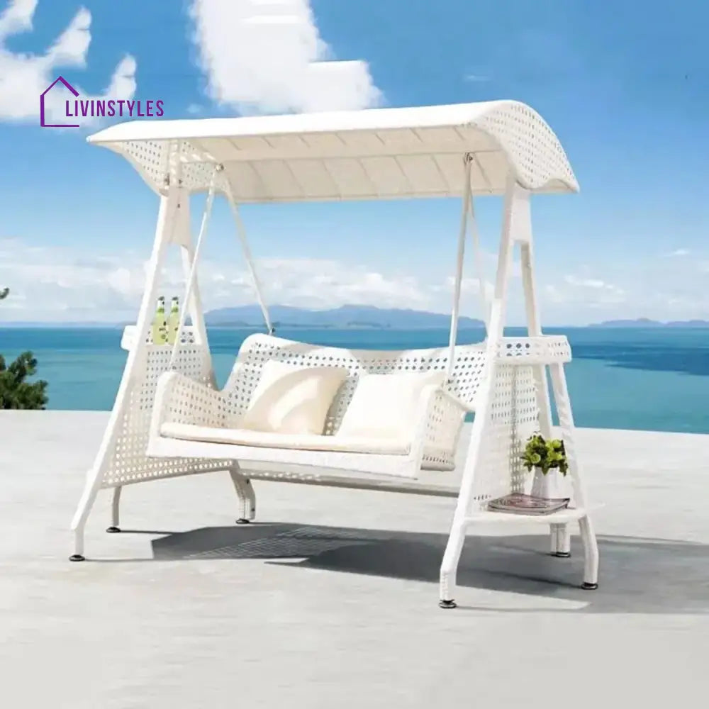 Outdoor Wicker 2-Seat Patio Swing Chair with Shade & Cushions Swing