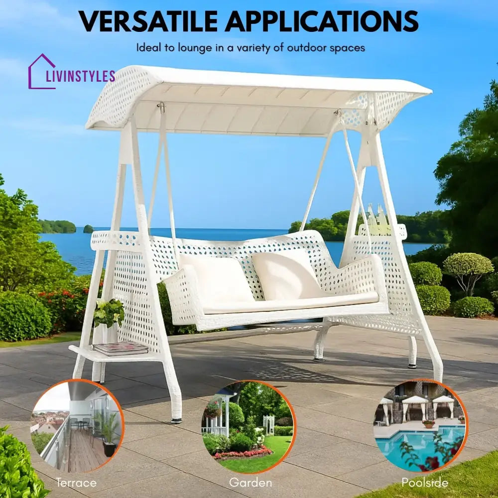 Outdoor Wicker 2-Seat Patio Swing Chair with Shade & Cushions Swing