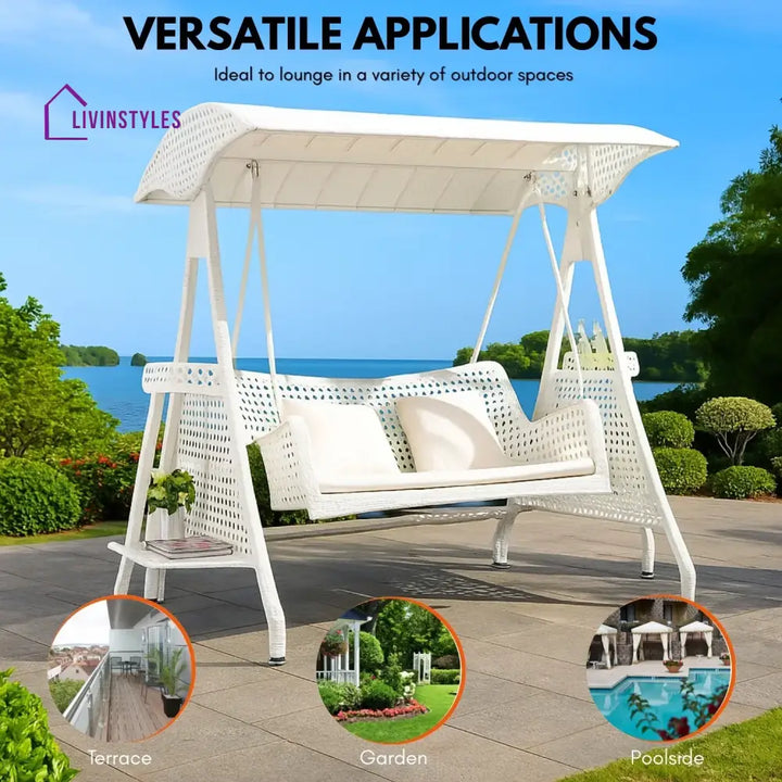 Outdoor Wicker 2-Seat Patio Swing Chair with Shade & Cushions Swing