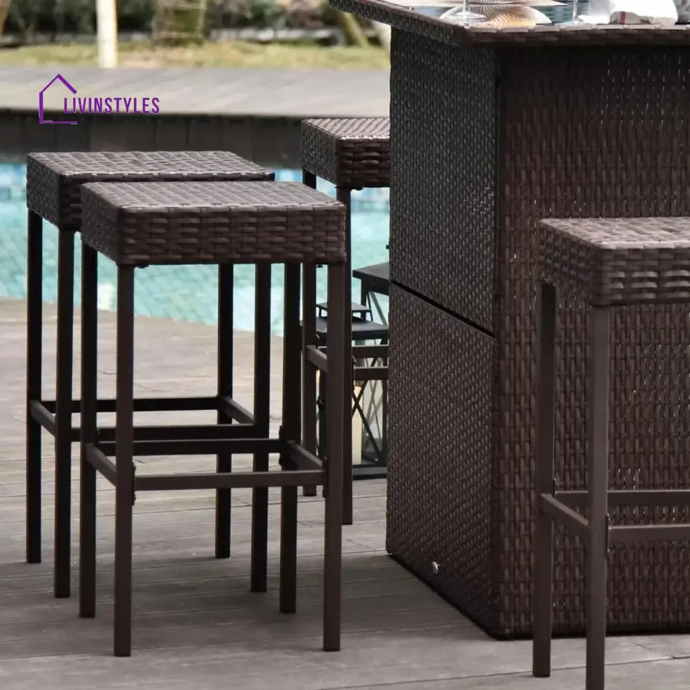 Outdoor Wicker 5-Piece Bar Set with Glass Top Table - Bar Set